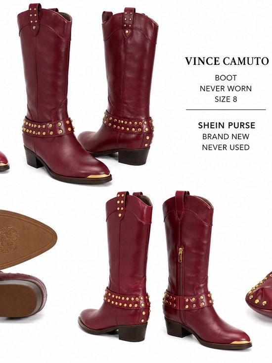 Vince Camuto Shoes - Vince Camuto Burgundy Leather Studded Knee Boots